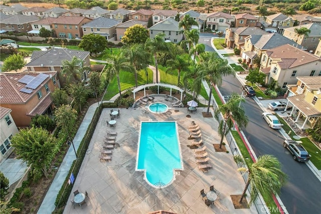 4564 Vincent Way, Riverside, CA 92501 - aerial perspective of suburban area featuring a pool area