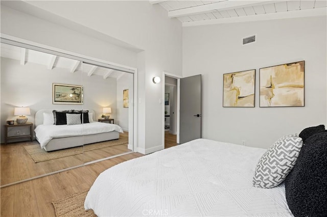 9712 Saloma Ave, North Hills, CA 91343 - bedroom featuring wood finished floors, a closet, and wood ceiling