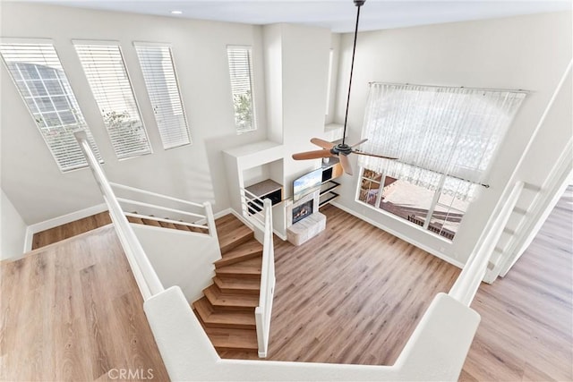 4441 Foxrun Dr, Chino Hills, CA 91709 - stairway featuring wood finished floors, a ceiling fan, and recessed lighting
