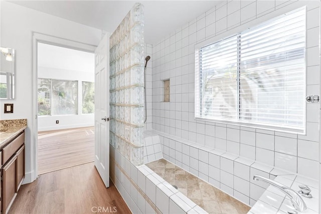 4441 Foxrun Dr, Chino Hills, CA 91709 - full bath with wood finished floors, vanity, and a walk in shower