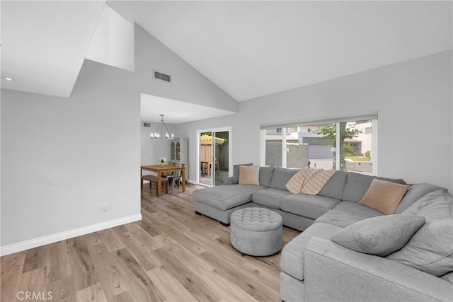 373 N Via Remo, Anaheim, CA 92806 - living area featuring a chandelier, high vaulted ceiling, and light wood finished floors
