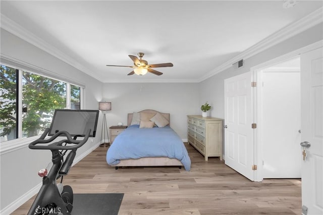 373 N Via Remo, Anaheim, CA 92806 - bedroom with ornamental molding, light wood-style floors, and ceiling fan