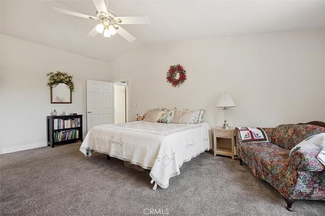 9230 Las Lomas Ave, Atascadero, CA 93422 - bedroom featuring carpet, vaulted ceiling, and ceiling fan