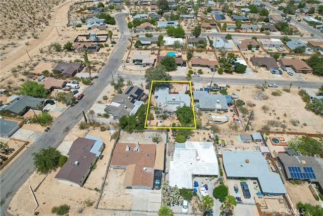 61497 Valley View Dr, Joshua Tree, CA 92252 - aerial perspective of suburban area featuring property parcel outlined