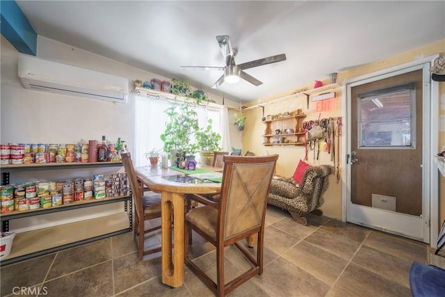61497 Valley View Dr, Joshua Tree, CA 92252 - dining room featuring a wall mounted air conditioner and ceiling fan