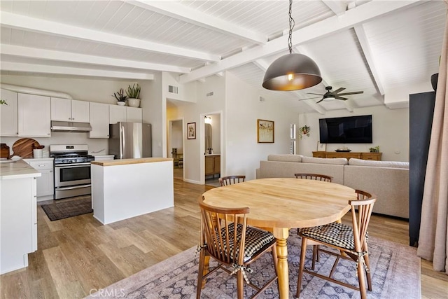 4095 Dolores Ave, Atascadero, CA 93422 - dining space featuring ceiling fan and light wood-type flooring