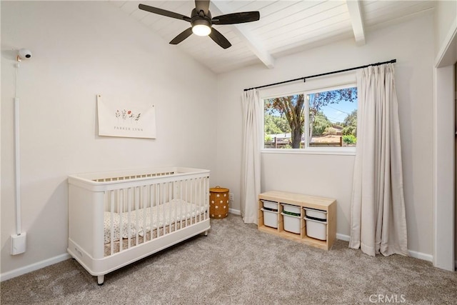 4095 Dolores Ave, Atascadero, CA 93422 - bedroom featuring carpet, a crib, wooden ceiling, and a ceiling fan