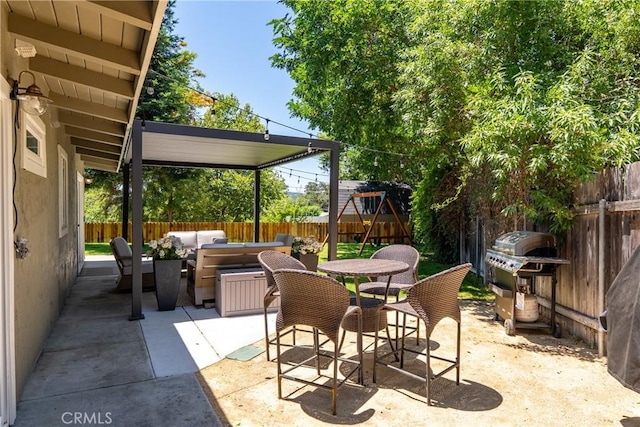 4095 Dolores Ave, Atascadero, CA 93422 - fenced backyard featuring outdoor lounge area, area for grilling, a patio, and outdoor dining area