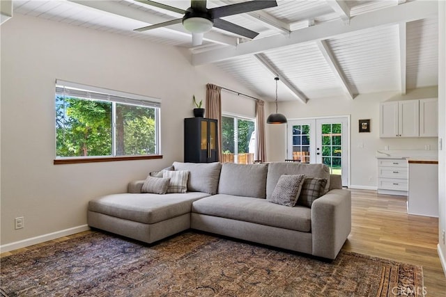 4095 Dolores Ave, Atascadero, CA 93422 - living room with french doors, a ceiling fan, and light wood-style flooring