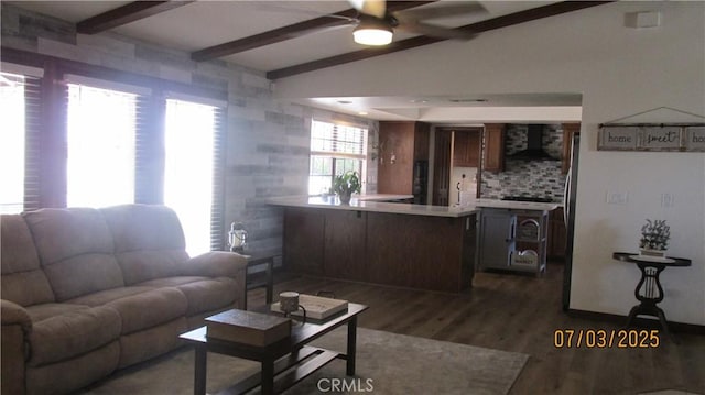 19824 Yucca Loma Rd, Apple Valley, CA 92307 - living room featuring dark wood-style flooring and ceiling fan