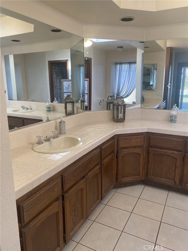19824 Yucca Loma Rd, Apple Valley, CA 92307 - bathroom with double vanity and tile patterned floors