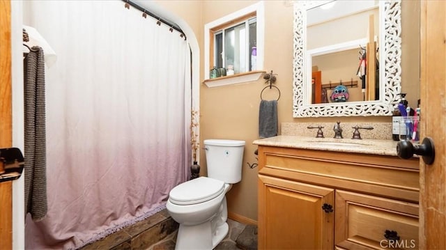 25086 Boa Dr, Crestline, CA 92325 - full bathroom featuring vanity and a shower with shower curtain
