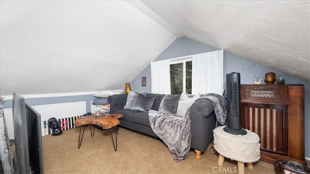 25086 Boa Dr, Crestline, CA 92325 - living area featuring vaulted ceiling and carpet flooring