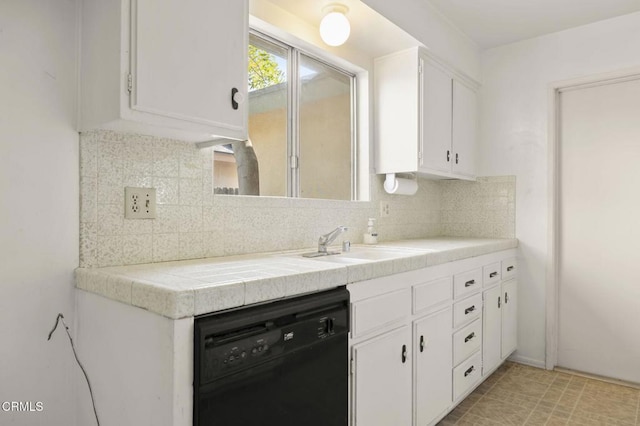 1543 Mobil Ave, Camarillo, CA 93010 - kitchen featuring black dishwasher, white cabinetry, backsplash, and tile countertops