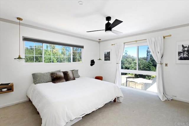 835 Minor Dr, Escondido, CA 92025 - bedroom featuring multiple windows, carpet flooring, a ceiling fan, and ornamental molding
