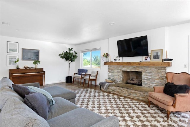 835 Minor Dr, Escondido, CA 92025 - living room featuring wood finished floors and a fireplace