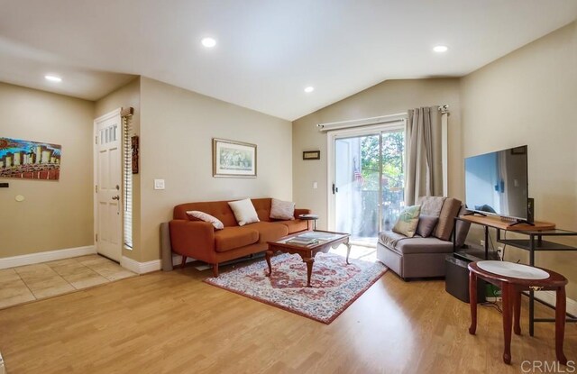 3635 Grove St Unit 268, Lemon Grove, CA 91945 - living room with light wood-style floors, lofted ceiling, and recessed lighting