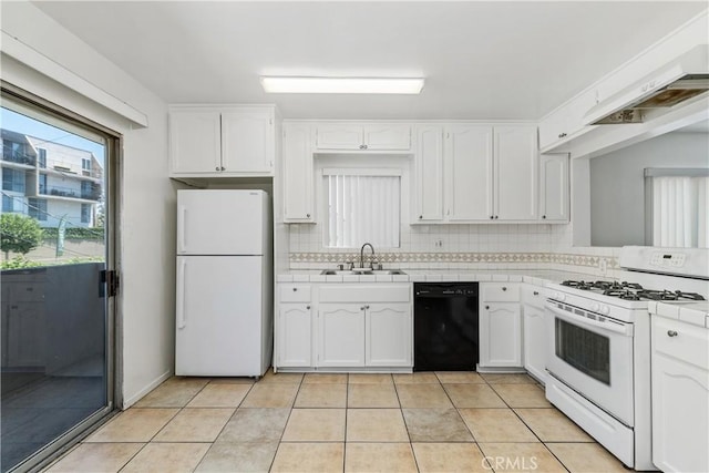 841 W 5th, San Pedro, CA 90731 - kitchen featuring white appliances, tile counters, white cabinetry, and tasteful backsplash
