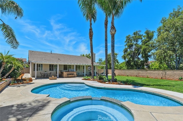 1647 Naranjo Ct, Redlands, CA 92374 - view of pool featuring a pool with connected hot tub, a patio, and a fenced backyard