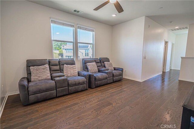 24270 Verdugo Cir, Valencia, CA 91354 - living room featuring dark wood-style flooring, ceiling fan, and recessed lighting