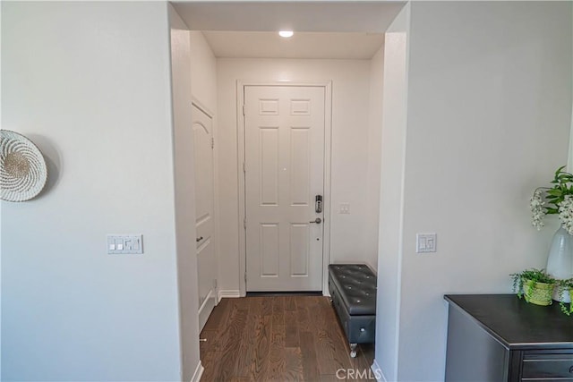 24270 Verdugo Cir, Valencia, CA 91354 - doorway with dark wood-type flooring and recessed lighting