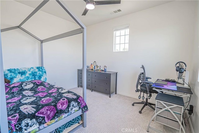 24270 Verdugo Cir, Valencia, CA 91354 - carpeted bedroom with a desk and a ceiling fan