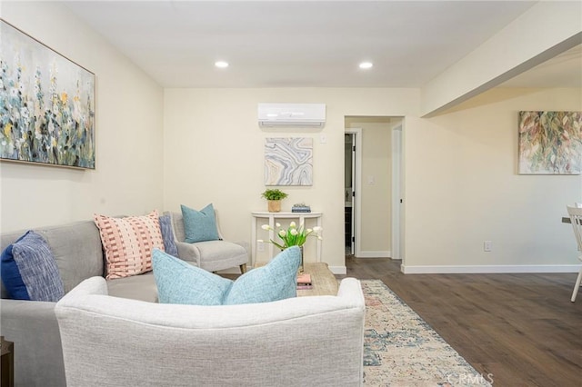 4548 Jade St, Los Angeles, CA 90032 - living room featuring a wall mounted air conditioner, dark wood-style flooring, and recessed lighting