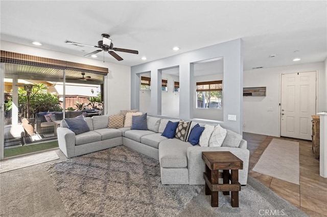 11317 Riverleaf Dr, Riverside, CA 92505 - living room with a ceiling fan, recessed lighting, and tile patterned flooring