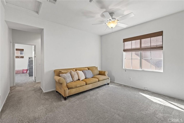 11317 Riverleaf Dr, Riverside, CA 92505 - carpeted living area with ceiling fan and baseboards
