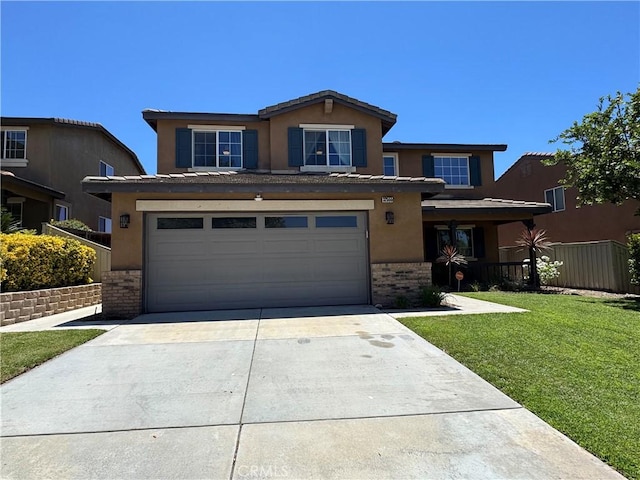 32555 Via Perales, Temecula, CA 92592 - traditional-style house with brick siding, stucco siding, driveway, and a front yard