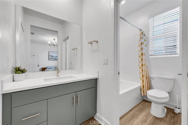 2123 Crescent Moon, Upland, CA 91786 - full bath featuring vanity, wood finished floors, and shower / tub combo with curtain
