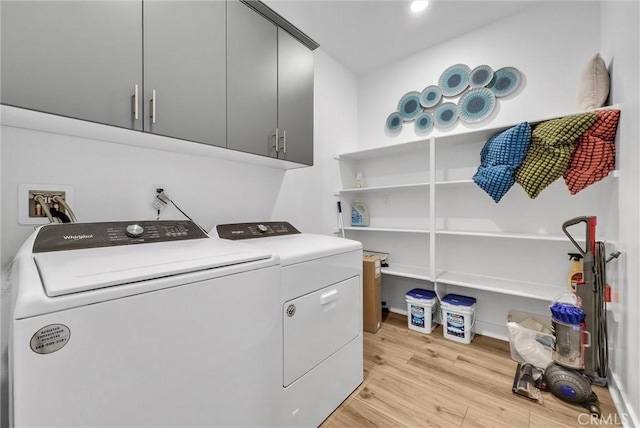 2123 Crescent Moon, Upland, CA 91786 - laundry area with cabinet space, light wood-style flooring, independent washer and dryer, and recessed lighting