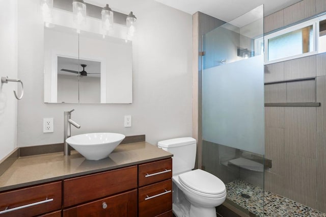 11052 Madrigal St, San Diego, CA 92129 - bathroom with a stall shower, vanity, and ceiling fan
