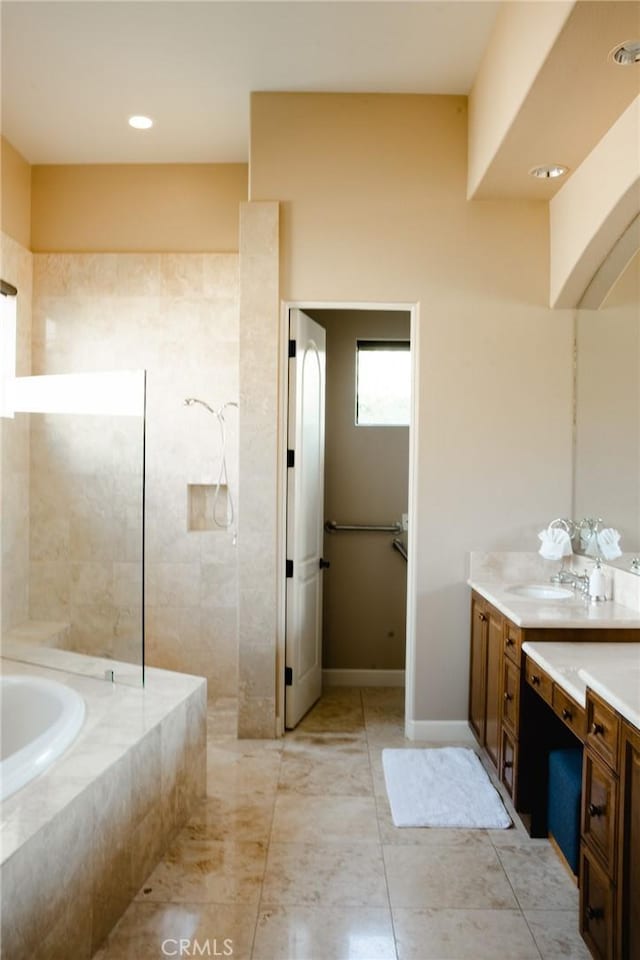 46614 Bradshaw Trl, La Quinta, CA 92253 - full bath with a bath, vanity, walk in shower, and tile patterned flooring