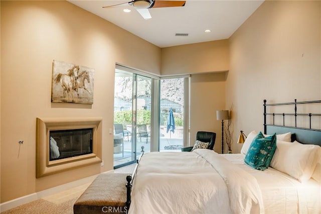 46614 Bradshaw Trl, La Quinta, CA 92253 - bedroom featuring access to outside, carpet floors, a ceiling fan, and recessed lighting