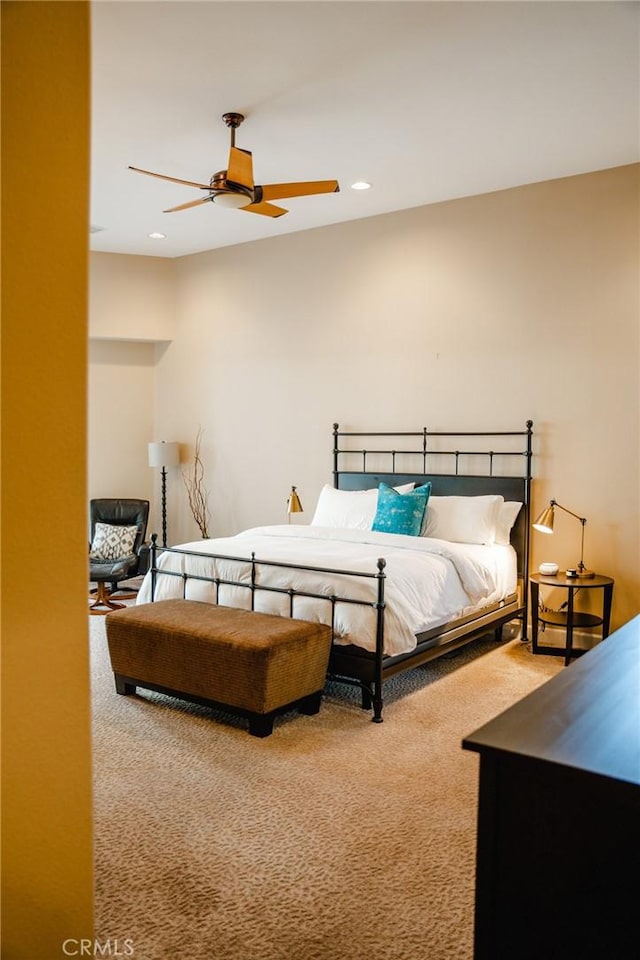 46614 Bradshaw Trl, La Quinta, CA 92253 - bedroom with carpet flooring, recessed lighting, and a ceiling fan