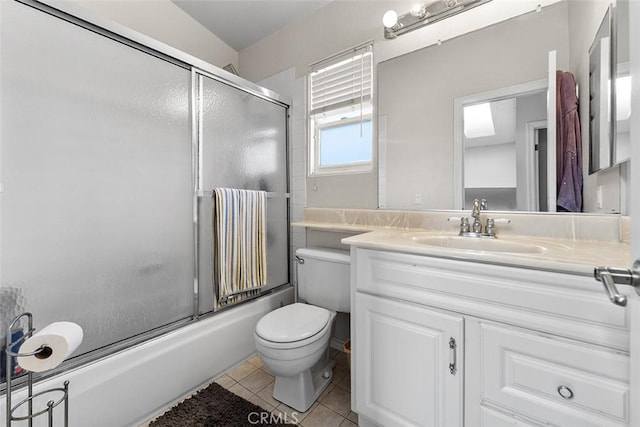 19080 Shakespeare Dr, Walnut, CA 91789 - full bathroom with vanity, tile patterned flooring, and bath / shower combo with glass door