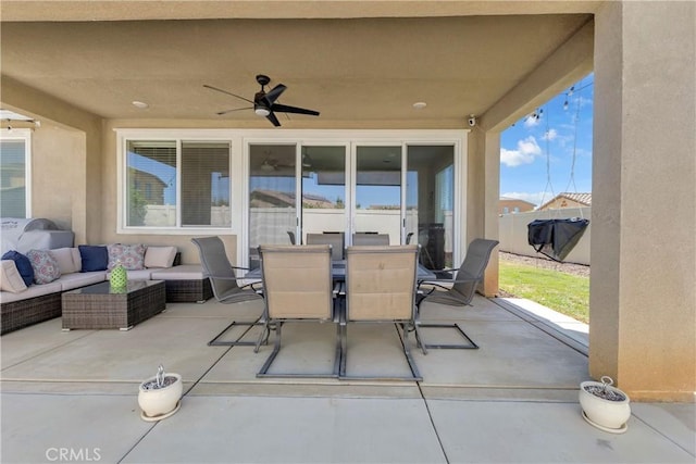 1511 Asteroid Way, Beaumont, CA 92223 - view of patio featuring outdoor dining area, ceiling fan, and outdoor lounge area