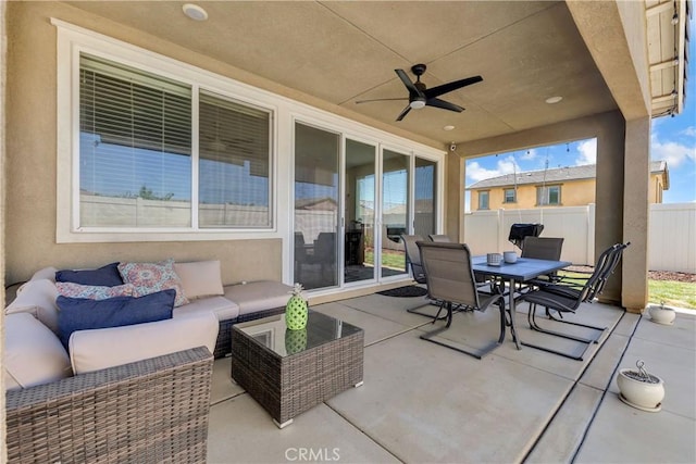 1511 Asteroid Way, Beaumont, CA 92223 - view of patio / terrace featuring outdoor dining space, an outdoor hangout area, and ceiling fan