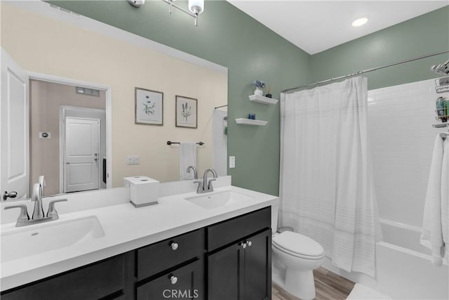 1511 Asteroid Way, Beaumont, CA 92223 - bathroom with double vanity, shower / tub combo, and wood finished floors
