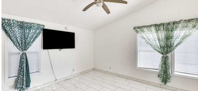 1020 La Salle Cir, Corona, CA 92879 - unfurnished room with vaulted ceiling, ceiling fan, and light marble finish floors