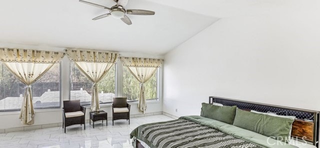 1020 La Salle Cir, Corona, CA 92879 - bedroom featuring marble finish floors, vaulted ceiling, and ceiling fan