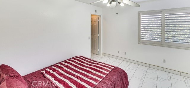 1020 La Salle Cir, Corona, CA 92879 - bedroom featuring light marble finish flooring and ceiling fan