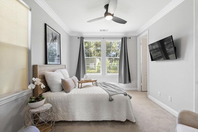6257 Alverton, Carlsbad, CA 92009 - bedroom with carpet floors, ornamental molding, and ceiling fan