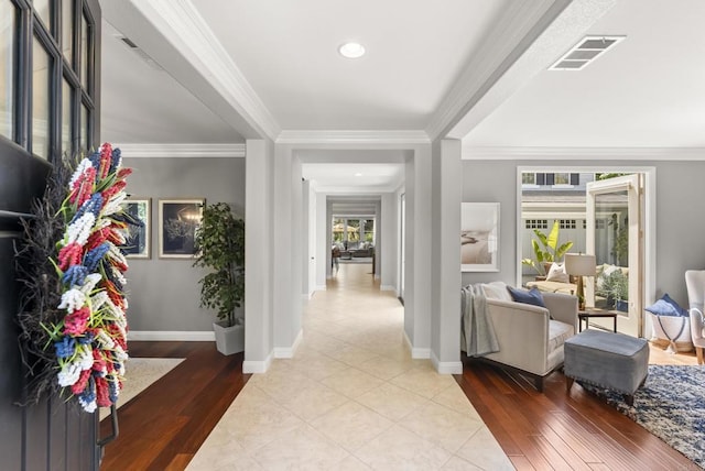 6257 Alverton, Carlsbad, CA 92009 - foyer featuring ornamental molding, plenty of natural light, tile patterned flooring, and recessed lighting