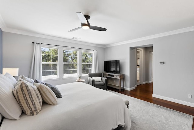 6257 Alverton, Carlsbad, CA 92009 - bedroom featuring crown molding, dark wood-style floors, and ceiling fan