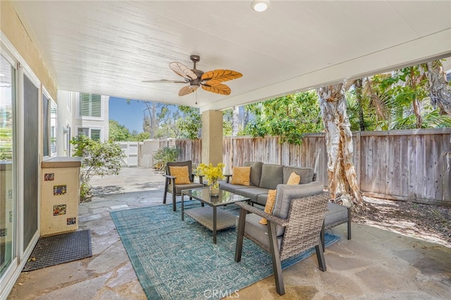 5022 Tamarack Way, Irvine, CA 92612 - fenced backyard with a patio, an outdoor hangout area, and ceiling fan