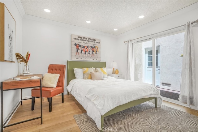 5022 Tamarack Way, Irvine, CA 92612 - bedroom with access to exterior, a textured ceiling, light wood-type flooring, and recessed lighting