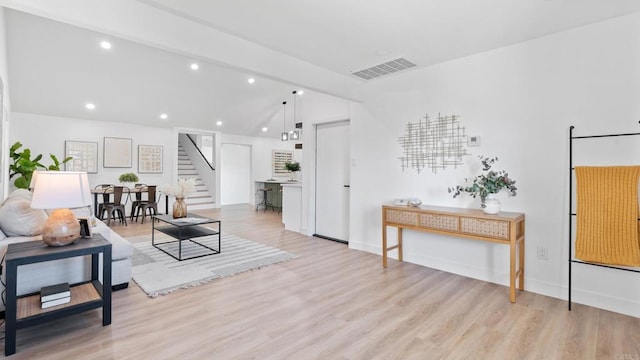 5122 Coban St, San Diego, CA 92114 - living area with stairs, light wood-style floors, and recessed lighting