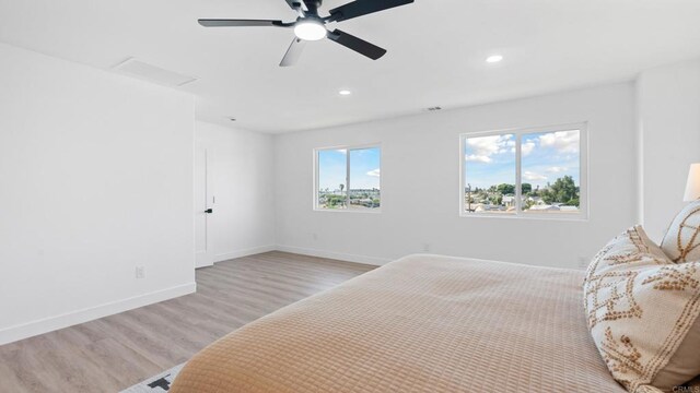 5122 Coban St, San Diego, CA 92114 - unfurnished bedroom featuring light wood-style floors, recessed lighting, ceiling fan, and attic access